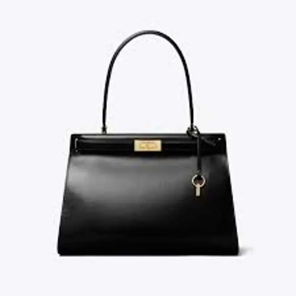 TORY BURCH Lee Radziwill Purse Lock and Key Hardware Black Leather Satchel Bag